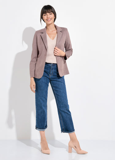 Veste col tailleur 1 bouton twill souple Taupe