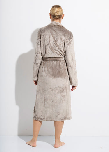 Peignoir long en polaire avec col châle Taupe