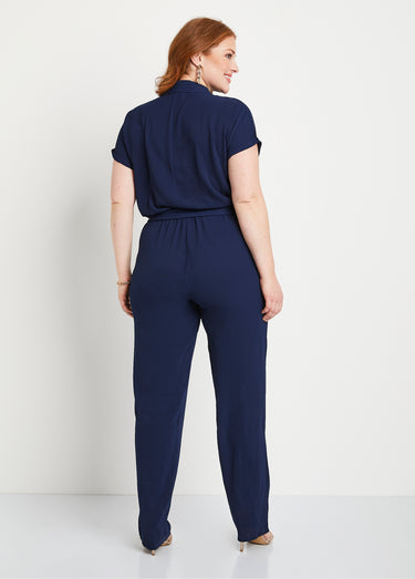Combi-pantalon unie taille élastiquée Uni Marine