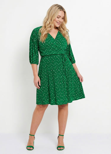 Robe courte cache-coeur imprimé pois Vert/Blanc
