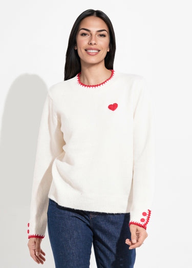 Pull chaud avec laine, détails croquet Ecru