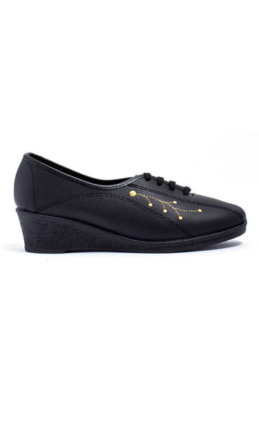 Derbies à lacets compensés en cuir brodé Noir