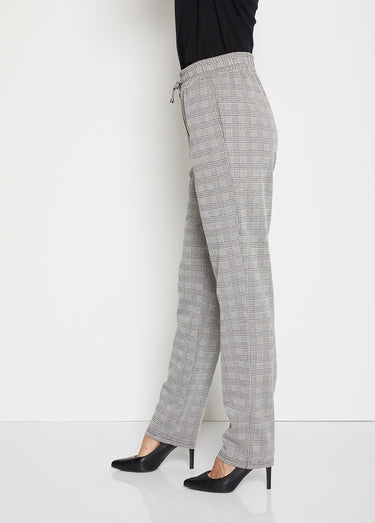 Pantalon droit maille unie ou jacquard Prince-de-Galles noir