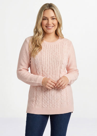 Pull-tunique jersey envers et torsades Rose
