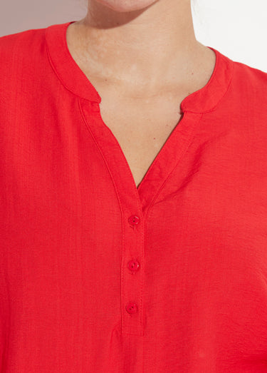 Blouse col V unie à manches longues Rouge