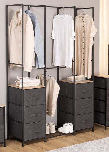 Penderie modulable métal + 6 paniers Noir gris bois