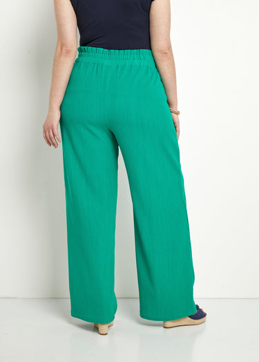 Pantalon vert large taille élastiquée maille relief Vert