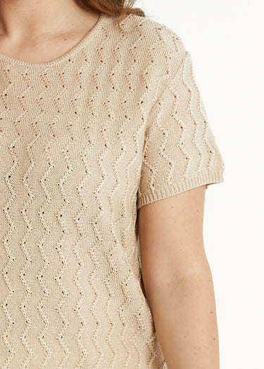 Pull-tunique tricot reliefé torsadé manches courtes Ficelle