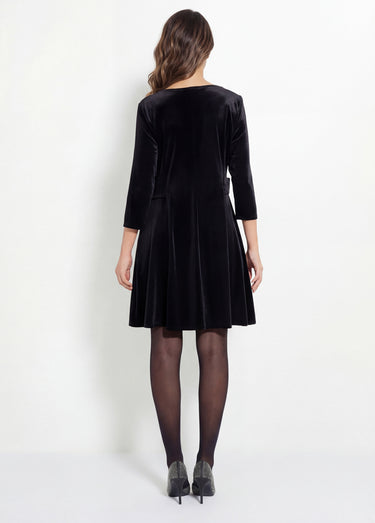 Robe en velours col rond, taille marquée Noir