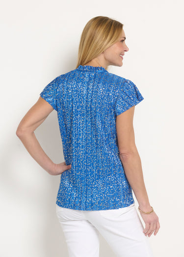 T-shirt long imprimé doré manches courtes Bleu