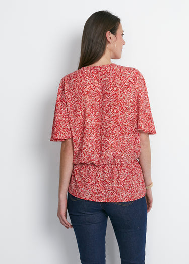 Chemise à basque imprimé pois Rouge/Blanc