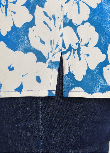 Chemisier ample long fleuri Bleu / Blanc