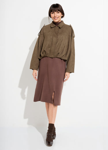 Veste suédine taille resserrée, oversize Kaki