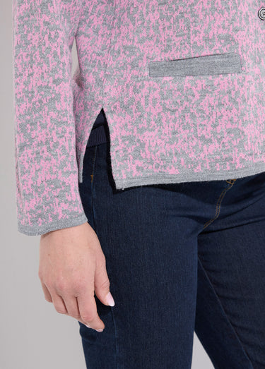 Gilet cardigan boutonné jacquard col rond Rose/Gris