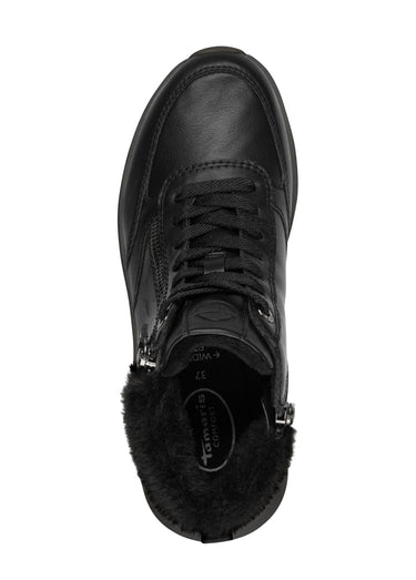Boots fourrées compensées à lacets Noir
