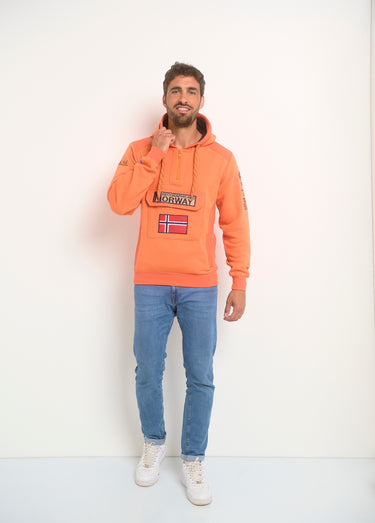 Sweat à capuche demi zip manches longues Orange Fluo