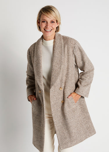 Manteau aspect chevrons mi-long Beige