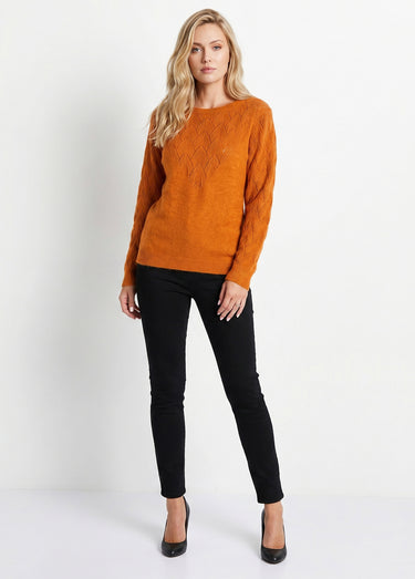 Pull doux uni col rond maille fantaisie Caramel