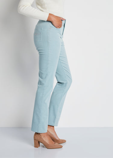 Pantalon 5 poches velours milleraies Vert d'eau