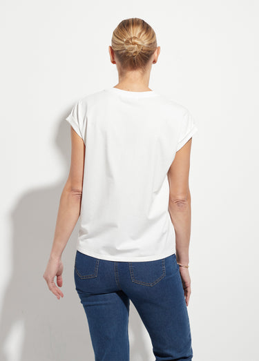 T-shirt coton manches kimono poche vichy Blanc