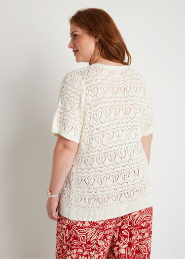 Pull fin ajouré coton manches courtes Ficelle