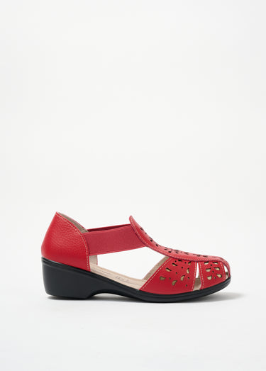 Sandales compensées en cuir élastiquées Rouge
