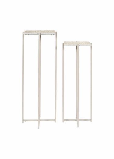 Sellettes métal, effet pierre travertin Blanc/Beige