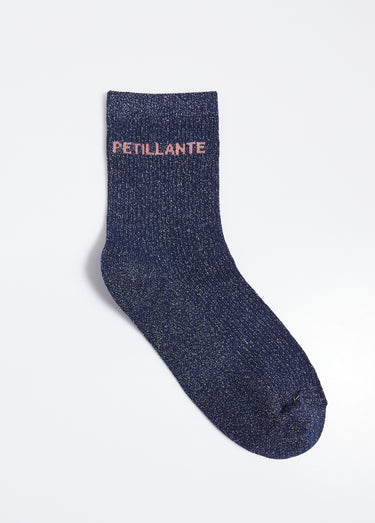 Chaussettes fil métallisé message PÉTILLANTE Marine