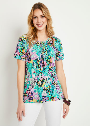 T-shirt long ample imprimé Parme/Vert