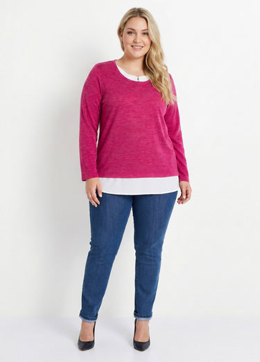 T-shirt mi-long effet 2 en 1 Cassis