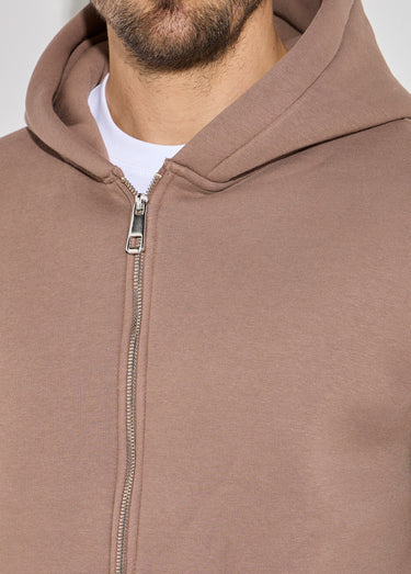 Sweat zippé capuche et poche kangourou Camel