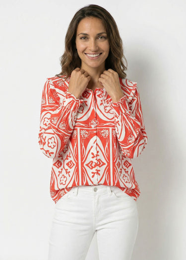 Chemisier col claudine, motif fantaisie Rouge Imprime