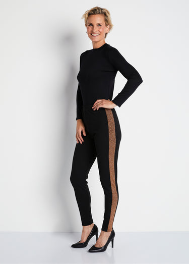 Legging taille élastiquée côtés brillants Noir