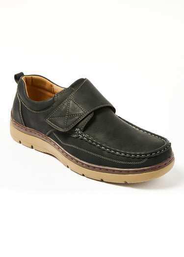 Chaussures bateau avec bande scratchée Noir