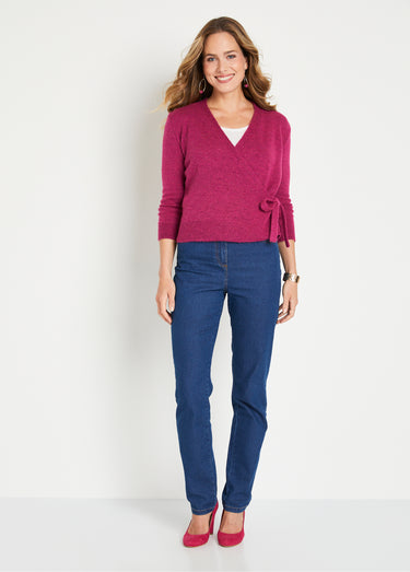 Gilet cache-coeur court tricot mousseux Fuchsia