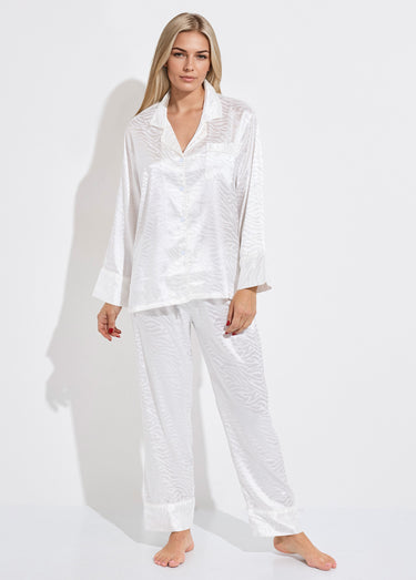 Pyjama long en satin motif zébré Blanc