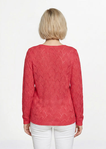 Pull maille ajourée avec fibres recyclées Corail