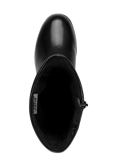 Boots plissées en cuir, compensées Noir