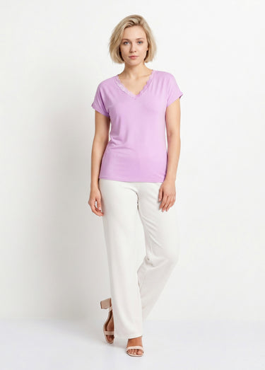 T-shirt court extensible dentelle Parme