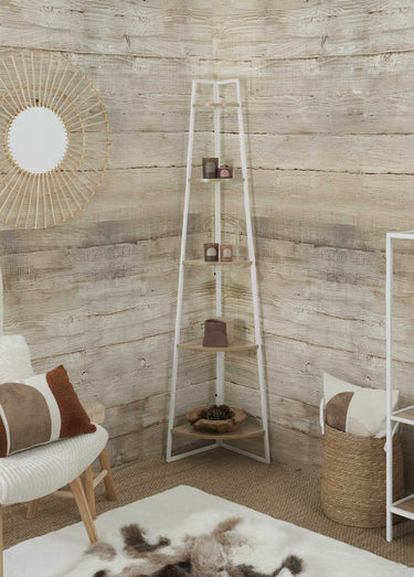 Etagère d'angle 5 niveaux en métal clair Marron / Blanc