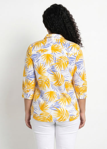 Chemisier boutonné long coton imprimé Imprime Jaune