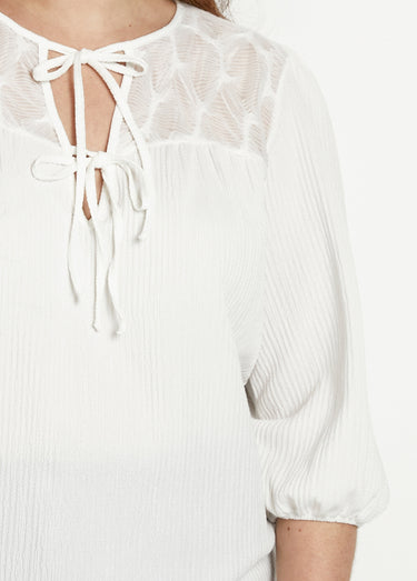 T-shirt col V à nouer manches 3/4 voile Blanc