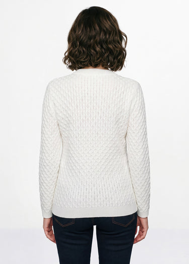 Pull chaud court col montant maille épaisse Ecru