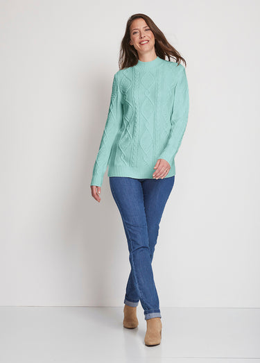 Pull chaud court col montant torsades Vert