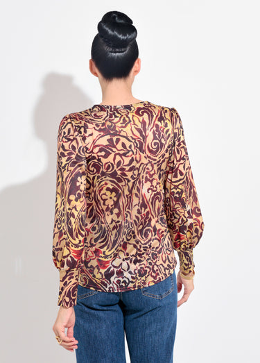 Tunique col V imprimé fleuri baroque Beige/Marron