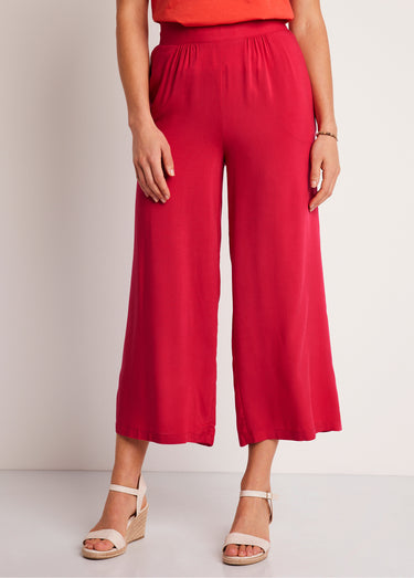 Pantalon large taille élastiquée fleuri ou uni Tomette