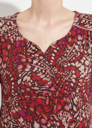 T-shirt long évasé manches 3/4 imprimé tachiste Bordeaux/Rose