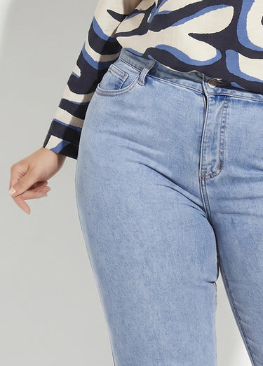Jean mom en denim, spécial GRANDE TAILLE Denim Clair