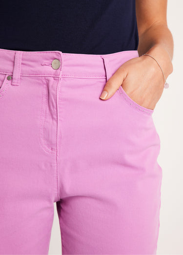 Pantalon droit coton stretch 5 poches Lilas