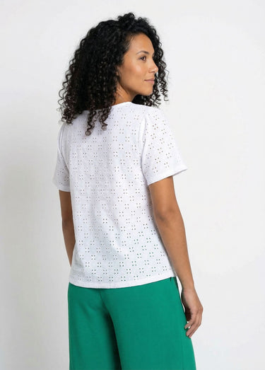 T-shirt col V effet broderie manches courtes Blanc